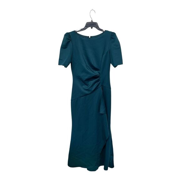 NWT XSCAPE | Hunter Green Demi 3/4 Sleeve Side Ruched Floor Length Gown 14 - Picture 6 of 14